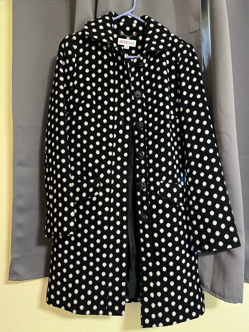Merona Black Coat with White Polka Dot Pattern